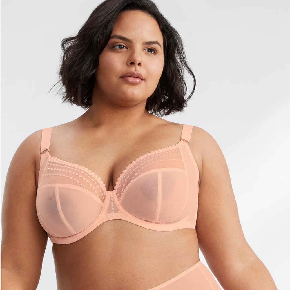 Elomi Pink Beige Matilda Side Support Sheer Plunge Bra Size 38K